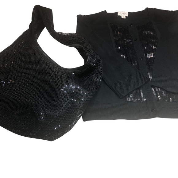 Combo 3 for 1 Sequined, Black Cardigan, Hobo Bag/Purse, & Chain Purse ✨ - Picture 5 of 13
